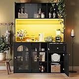 BXEYXE Küchenschrank, Hochschrank, Vitrinenschrank, Buffetschrank mit Verstellbaren Ablagen, Esszimmerschrank, Sideboard mit LED-Beleuchtung, schwarz