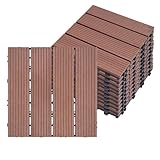 JNGLGO WPC Terrassenfliesen 11 Stück mit Drainage Klickfliesen Balkonfliesen 30x30cm Terassenboden Außen Wetterfester Balkon Bodenbelag Zusammenbaubar für Balkon Garten Pool Terrasse, Braun