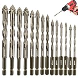 14-Teiliges Exzenterbohrer Set, Bohrer mit 14 Schneiden, Sägezahnbohrer mit 1/4' Sechskantschaft, Hohe Härte für Glas, Keramik, Holz Und Metall(Gelb, 3 Mm/4 Mm/5 Mm/6 Mm/8 Mm/10 Mm/12 Mm)