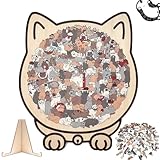 Katzenpuzzle Holz, 135 Teile Macaron Katze Holzpuzzle Erwachsene, Katzenförmiges Wooden Puzzle Tierform, Kreatives Katzen Puzzles Geschenke für Katzenliebhaber, Home Decoration