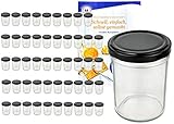 MamboCat 50er Set Sturzgläser 230 ml Hoch Deckelfarbe schwarz to 66 inkl. Diamant Gelierzauber Rezeptheft, Marmeladengläser, Einmachgläser, Einweckgläser, Gläser