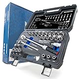 HASKYY Drehmomentschlüssel Set 3/8' 5-60Nm Motorrad Chopper Custom-Bike mit viel Zubehör wie Verlängerungsstange, Bits, Nuss-Einsätze, Adapter