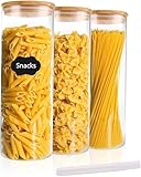 FWEEK 3 Stück Vorratsgläser Set mit Bambus Deckel, 2L Luftdicht Vorratsgläser Stapelbar, Luftdicht Vorratsglas mit Etiketten und Stiften für Nudeln, Mehl, Getreide, Zucker usw