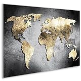 HEALANCY Bilder Weltkarte - KOMPLETT AUFHÄNGFERTIG - Wandbilder Wohnzimmer - Deko Modern - Schlafzimmer - Kunstdruck Wanddeko Küche - World Map Landkarte Abstrakt