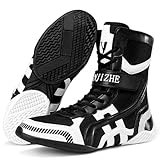 Hiuzylqx Boxschuhe Herren Ringerschuhe Atmungsaktiv Combat Trainer Fitnesschuhe Bodybuilding Boxing Boots,Schwarz,46 EU