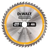 DEWALT Construction Kreissägeblatt DT1957 (für Stationärsägen, Sägeblatt-ø 250/30 mm, Schnittbreite: 3,0 mm, 48 Zähne, Zahngeometrie: Wechselzahn, Zahnwinkel: 10°, für Universal-Einsatz) 1 Stück