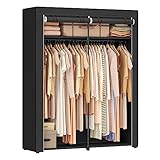 SONGMICS Aufbewahrungsschrank, tragbar, mit Aufhängestange, faltbar, Garderobe, Schlafzimmer, Arbeitszimmer, 140 x 43 x 174 cm, Schwarz RYG02BK