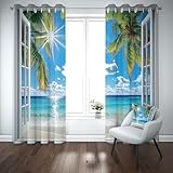 Generisch Strand Sommer Vorhang mit Verdunkelung H175 x B140 cm 2er Pack Sonnenlicht Vorhänge Blickdicht für Küche, Balkontür, Schlafzimmer Gardinen Hitzeschutz mit Ösen