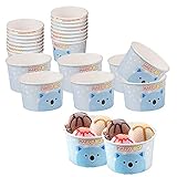 100 Stück 120ml Pappbecher Eisbecher Eisschalen Pappe Dessertschalen Becher Dessertschale für Eiscreme Eisbecher Pappe Weihnachten für EIS, Familie, Camping für Kindergeburtstags Partys Blau Weiß