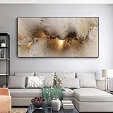 FSLEOVN Abstrakte Bilder Leinwand Marmor Beige Gold Kunstdruck Bild auf Leinwand Moderne Wandbilder XXL Groß Wohnzimmer Wanddekoration No Frame (Gold,80x160cm)