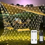 Artrastar Lichternetz Außen 2x2m 144 LED Lichterkette Außen Netz mit Stecker IP44 Wasserdicht 8 Modi Timer für Weihnachtsbeleuchtung Innen Büsche Garten Zimmer Balkon Wand Warmweiß