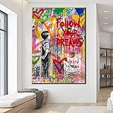 Yishui Art Graffiti Street Art von Banksy Dream Poster und Drucke Abstrakte Pop Art Leinwand Gemälde an der Wand Kunst Bild Wohnkultur 80x100cm (31x43in) Rahmenlos