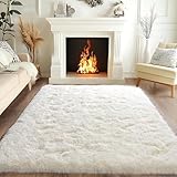 BSGIFT Teppich Creme 120x160 Flauschiger Hochflor Teppich Wohnzimmer, Modern Shaggy Langflor Wohnzimmerteppich Bettvorleger High-Pile Carpet rutschfest für Schlafzimmer Kinderzimmer