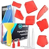 KISTEK® Silikon Fugenglätter Profi Set [12-teilig] - 7 verschiedene Silikon Abzieher zum Glätten von Acryl- & Silikonfugen inkl. Silikonspachtel, Fugenabzieher, Ersatztüllen mit Verschlussklappen
