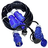 IntuiFlex CEE 230V Camping Kabel Set 10m Gummiverlängerung/Stromkabel + 2x Adapter H07RN-F 3G2,5 IP44 3x2,5 mm 230V 16A IP44 - Schuko Stecker auf CEE Kupplung + CEE Stecker auf Schutzkontakt Steckdose