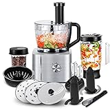 Küchenmaschine Multifunktional SNDOAS, 1100W Food Processor Kompakt küchenmaschine 11 in 1 include Küchenmaschine Zerkleinerer, 3,2L Rührschüssel & 1,5L mixerbecher, mahlwerk, schneebesen, Silber