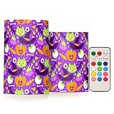 sanluoli Flaches Muster Design Halloween Saison Lila Flammenlose Kerzen mit Timer Kerze mit Fernbedienung Elektronische Lichter Fernbedienung Fernbedienung für Party Batteriebetrieben 2-teiliges Set