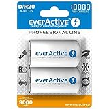 everActive Akku D 10000 mAh 2 Stück, Ni-MH, Mono R20, wiederaufladbar, vorgeladen, höchster Leistung, Professional Line 1.2V, 1 Blisterkarte