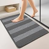 VOUNOT Chenille Badematte rutschfeste, Mikrofaser Saugfähig Badezimmerteppich, Flauschig & schnelltrocknend Maschinenwaschbar Badteppich, Super Weich Fußmatte Duschvorleger 60x110cm Grau