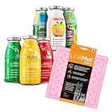 SmoothieDog Hundesmoothie, 6er Probierset mit Lickimat Leckmatte, 20x20cm, pastellrosa - 100% getreidefrei, für alle Hunde, Lamm, Rind, Huhn, Trinkpause, Immunio und Gemüsebeet, je 1x 250 ml