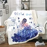 Homewish Blaue Schmetterlingsdecke Traum Stil Schlafzimmer Dekor Romantische Thematische Wurfdecke Für Mädchen Frauen Lila Rose Floral Fleece Decke Schmetterlingsdruck Sherpa Decke Weich Warm 229x229