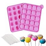 Cake Pop Form - 20 Runde Cake Pop Silikon Backform mit 20 Stück Lollipop Sticks, Cake Pop Stiele, Cakepop Formen ​für Cupcakes, Süßigkeiten, Gelee und Schokolade