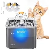 Ewilibe Trinkbrunnen für Katze 2L Katzenbrunnen Leise Automatischer Wasserbrunnen BPA-frei Hunde Haustier Pet Water Fountain mit LED Nachtlicht und Aktivkohlefilter und 2 Reinigungsbürsten(Grau)