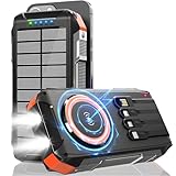 Wireless Solar Powerbank 26800mAh mit 4 Kabeln,30W Magnetische Power Bank Schnell Aufladende USB C tragbares Ladegerät 7 Output, Externer Akku mit Taschenlampe für Handy Tablets Outdoor Camping
