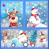 Aquarell Fensterbilder Weihnachten,Selbstklebend Weihnachtsfensterbilder Doppelseitig Fensterbild Weihnachten Wiederverwendbar, Kinder Fensterfolie Weihnachten Winter Pvc Static Fenster Weihnachtsdeko