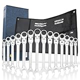 HASKYY 14-Tlg Gelenk-Ratschenschlüssel Satz I Set 8-24 mm Gabelschlüssel-Ringmaul-Schlüssel-Satz