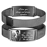 XUANPAI Armband mit Foto Armband Herren mit Gravur - Personalisiertes Partnerarmbänder mit Namen Bild Verstellbare Fotoarmband Fotogeschenk zum Geburtstag Jahrestag Weihnachten (B-schwarz)
