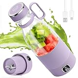 MIAOKE Tragbarer Mixer, 6 Klingen, Entsafterbecher für Saft-Shakes und Smoothies, 350 ml, Mini-Mixer mit LED-Display, wiederaufladbar, 3000 mAh Akku, für Zuhause, Sport, Outdoor, Reisen, Lila