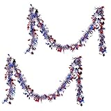 Unabhängigkeitstag Girlande, 4. Juli Rot Weiß Blau Twist Patriotische Stern Girlande 2 x Lametta Feier Glänzende Feiertagsdekorationen Parade Hängende Ornamente für Party