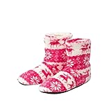 Hausschuhsocken Weihnachten Elch Indoor Socken Erwachsene Hause Hausschuhe Frauen Winter Boden Schuhe Schuhe Warme Pelz Rutschen Damen Plüsch Hausschuhe(Pink-39-41 27cm)