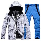 ALSOGO Herren Skianzug Ski Jacke und Hose Set Wasserdichter Schneeanzug Snowboard Jacke Hose Skikleidung Für Männer Blue L