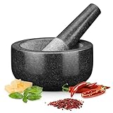 H&S Mörser mit Stößel Set für Gewürze - 16cm XXL aus Granit für Gewürze & Kräuter – Großes Set – Küchenutensilien - Mortar and Pestle