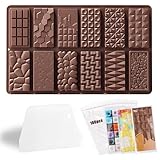 Schokoladenform Silikon, 12 Tafeln Schokoladentafel Tief Form mit Schaber und Tasche, Schokoladentafel Tiefe Schokoladenform, Extra Tief Schokolade Form für Schokolade Praline Süßigkeiten