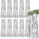 com-four® 10x Lametta - silberfarbene Lametta Girlande für Weihnachten - Christbaumschmuck für den Tannenbaum - Lametta-Vorhang mit glatten Fäden (silberfarben - 10 Stück)