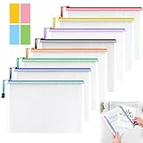 8 Stücke Farbige Dokumententasche mit Reißverschluss A4, Mesh-Kunststoff Reißverschlusstasche, Wasserdichte Dokumententasche, Geeignet für Dokumente, Papier, Kosmetika Usw