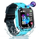 Puhiuyoi GPS Smartwatch Kinder, Wasserdicht Kinder Smartwatch mit GPS und Telefon Anruffunktion SOS Spiel Voice Chat Wecker Schulmodus,Smart Watch Kinderuhr Geschenk für Jungen Mädchen Student