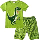 EULLA Jungen Schlafanzug Set Neuheit Cartoon Dinosaurier Bagger Nachtwäsche Kurzarm Pyjamas Outfit, 2-dinosaurier, 116/Herstellergröße:140