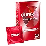 Durex Gefühlsecht Ultra Kondome – 20% dünnere Kondom-Spitze, befeuchtet, transparent, angenehmer Geruch – 10er Pack (1 x 10 Stück)