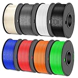 3D Drucker Filament Bündel Multicolor,SUNLU PLA+ Filament 1.75mm, Ordentlich Gewickelt PLA Plus Filament 2kg, 8 Pack 0.25kg Spule, 8 Farben, Schwarz+Weiß+Grau+Transparent+Rot+Blau+Grün+Orange