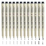 Neoreser 12 Stück Fineliner Set Schwarz, Tuschestifte mit 12 Verschiedene Linienbreiten, für Künstler, Wasserfest Tuschestift zum Illustrationen, Skizzieren, Technisches Zeichnen