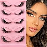 3D Falsche Wimpern Katzenauge, Cat-Eye Natürliche Künstliche Wimpern Extensions Set, Fox Eye Künstliche Wimpern Natürlich Look, 5 Paare Wiederverwendbar Handgemachte Leichte Faux Mink Wimpern(2-1)