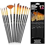 Jeffdad 12 Stück Nylonpinselset, Pinsel Set mit 12 Verschiedene Größen, Acrylfarben Kunstpinsel Künstlerpinsel Set Malerei Ölfarben Brush Set für Künstler Erwachsene Kinder