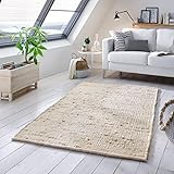TacaHome Wollteppich Natur Handweb Teppich I Reine Schur-Wolle im Skandinavischen Design I Wohnzimmer Schlafzimmer Esszimmer Kinderzimer Büro | 90 x 160 cm Natur