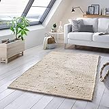 TacaHome Wollteppich Natur Handweb Teppich I Reine Schur-Wolle im Skandinavischen Design I Wohnzimmer Schlafzimmer Esszimmer Kinderzimer Büro | 120 x 170 cm Natur