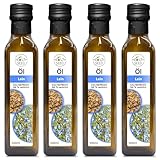 Health Seed® 4x500 ml / 2 Liter - Ungefiltert Leinöl - 100% Rein Kaltgepresst Glasflasche - Frisch vom Hersteller