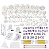 Soleebee 114-Teiliges Fondant Ausstecher Set Ausstechformen für Buchstaben, Zahlen, Rose Blume Formen Set Fondant Werkzeuge Auswerfer Stempel Modellierwerkzeug für Torten Deko